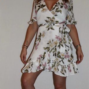 Selfie Leslie Omara Floral Wrap Ruffle Trim Dress